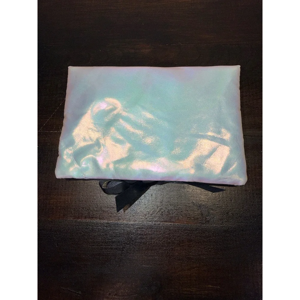Gucci Beauty Iridescent Floral Makeup Pouch Green Pink Holographic Ribbon Clutch
